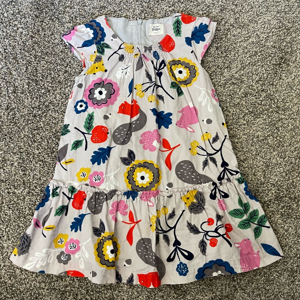 Toddler Girl’s Mini Boden Corduroy Dress Woodland Print Size 3-4y